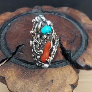Native American coral & turquoise ring